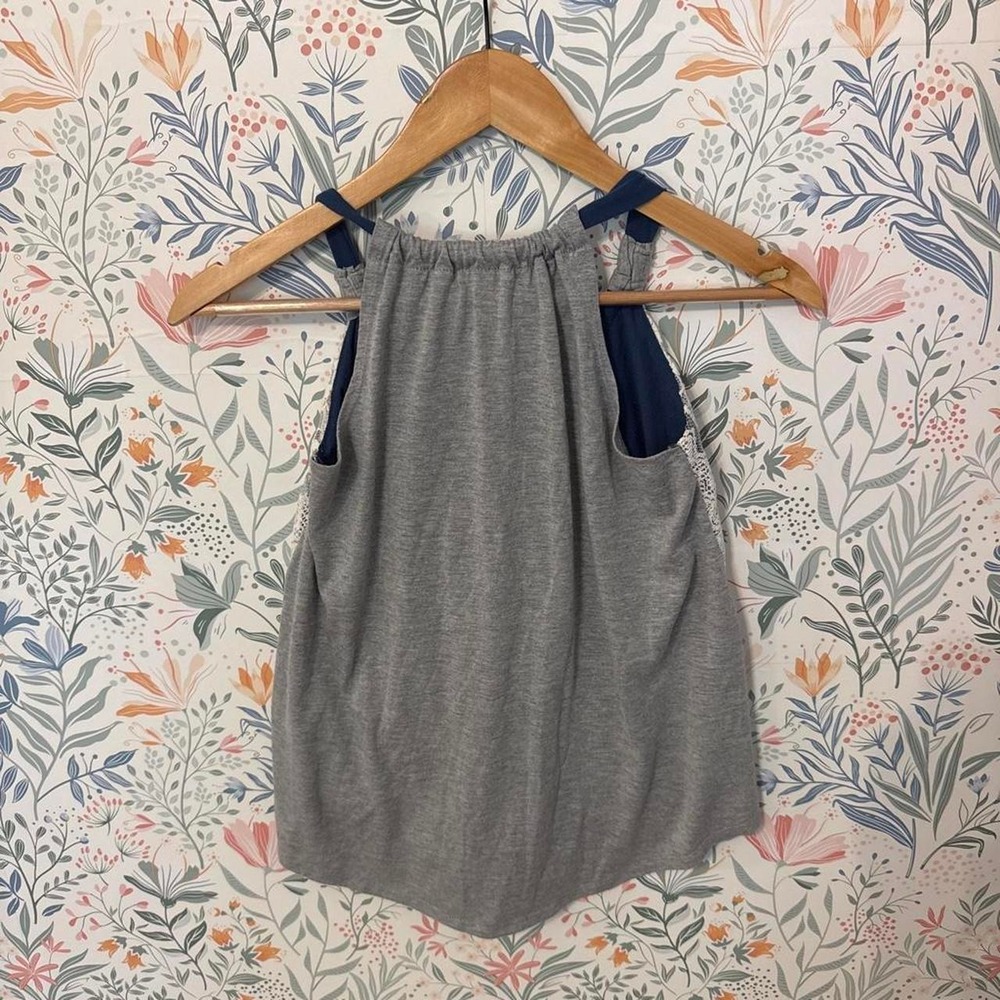 Vintage Jolt Boho Lace Overlay Tank Top Grey Navy - Picture 2 of 6